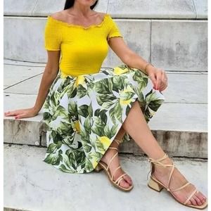 Lemon Print Cotton Skirt H&M New